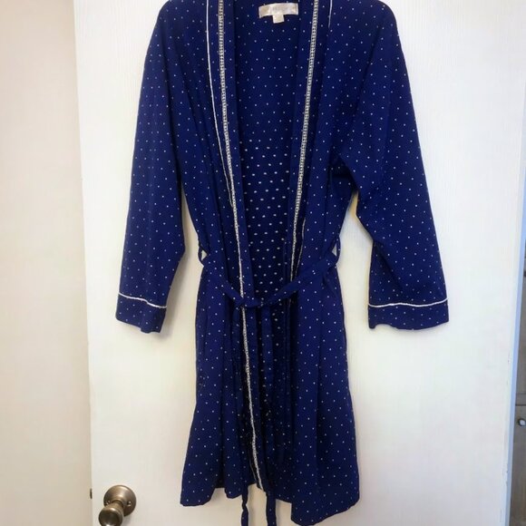 Eileen West blue polka‎ dot short cotton robe Size L/XL - Picture 1 of 5